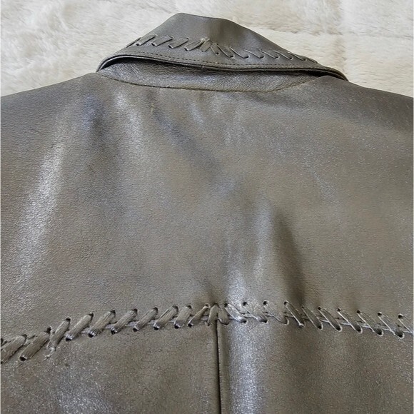ANANGE Silver Leather Jacket Whip Stitch Pockets Size Medium - Picture 8 of 8
